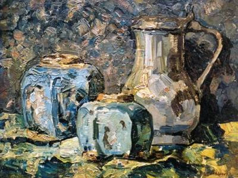 1868-Jan Adam Zandleven - Natura morta con barattolo di latta e barattoli di zenzero